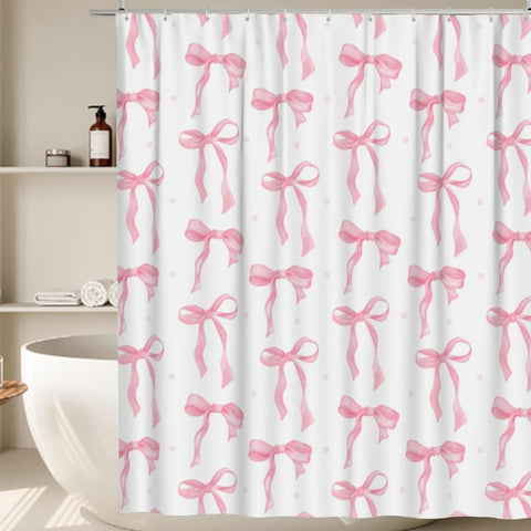 Onperpoe Cute Pink Bow Shower Curtain, 180 x 180cm, Waterproof & Mildew-Proof, 12 Hooks, Preppy Princess Style