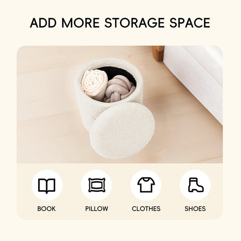 PINPLUS Round Ottoman Storage Box, Folding Stool, White, 33x33x35 cm