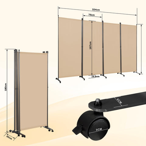 Angel Living 4 Panels Folding Room Divider, Privacy Screen Composed of Polyester Fabric and Sturdy Iron Frame