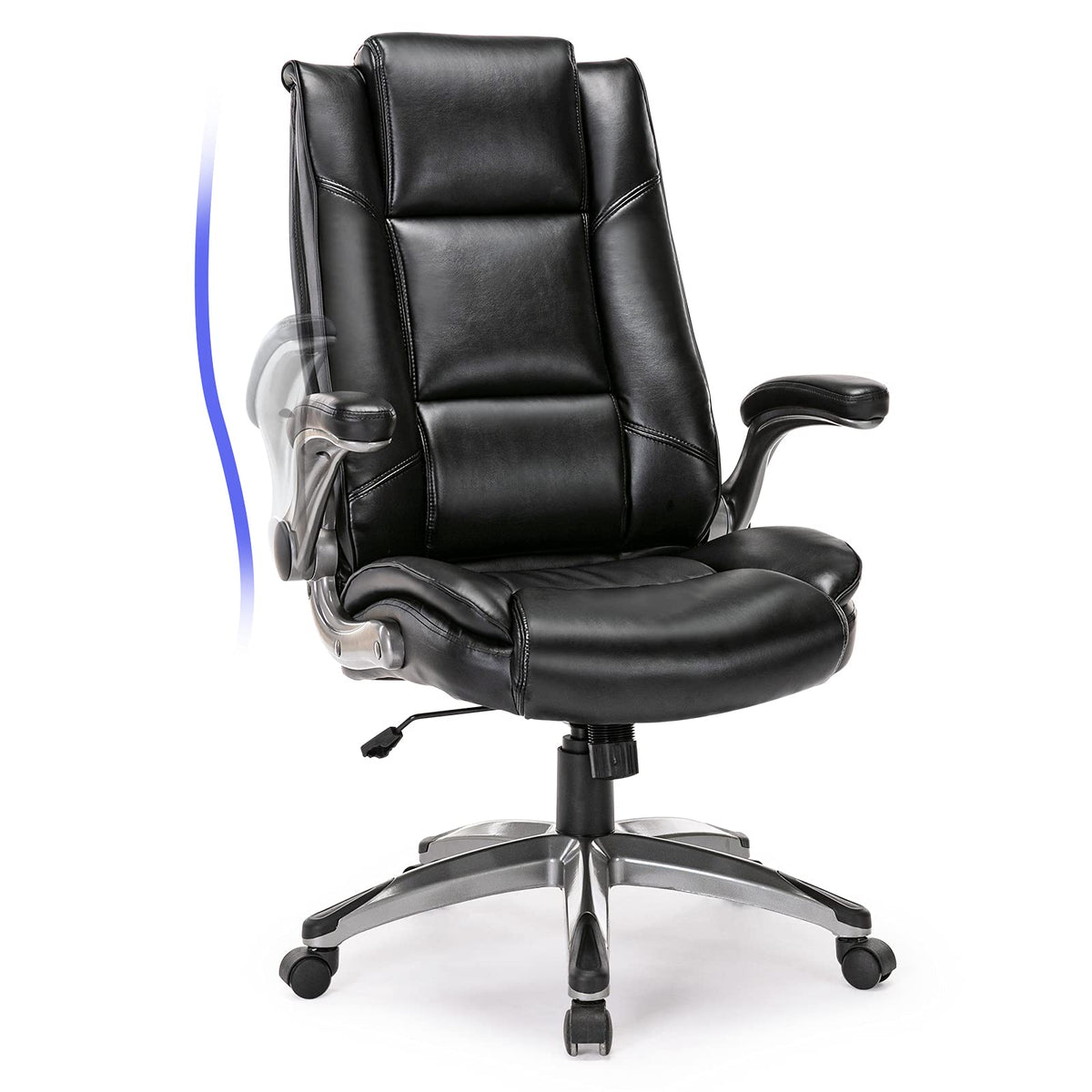 COLAMY Leather Executive Office Chair - High Back Home Computer Desk Chair with Padded Flip-up Arms, Adjustable Tilt Lock