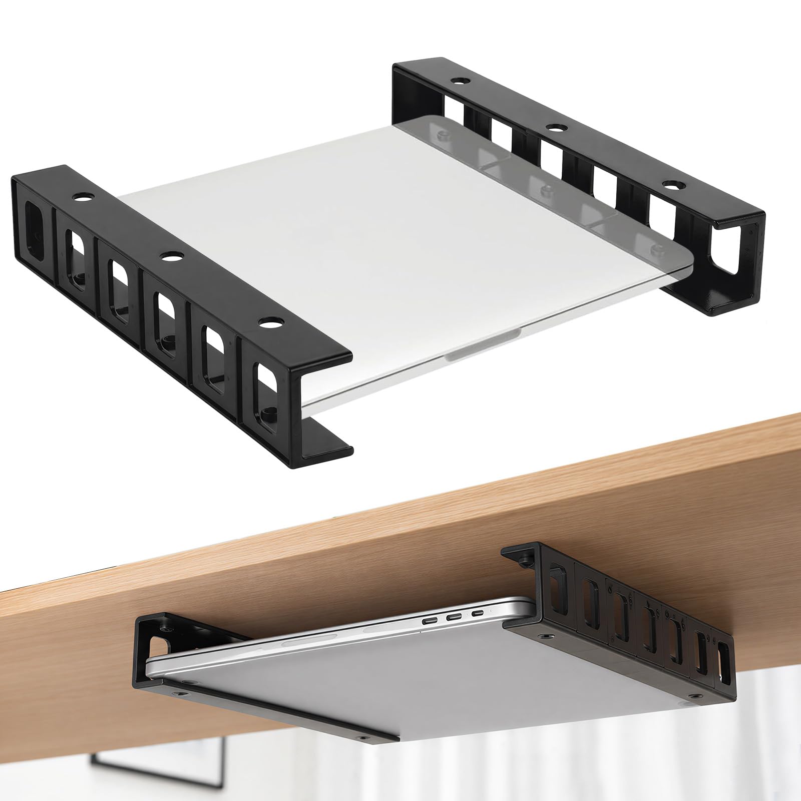 2 PCS Under Desk Laptop Mount, Space-Saving Under Desk & Wall Storage