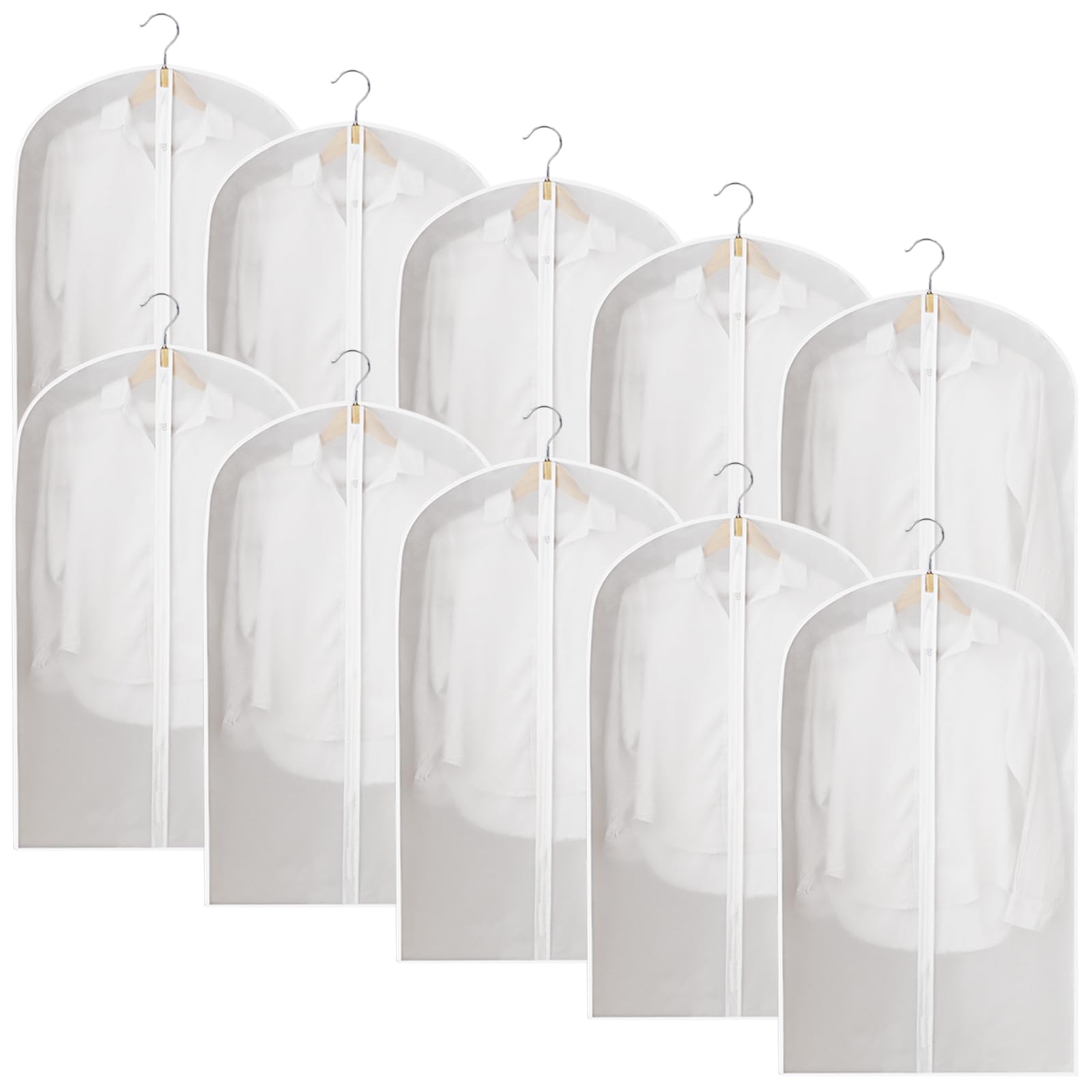 Ogetok 10 PCS Long Garment Covers Translucent Clothes Full Zipper Bags with Zip for Men Women