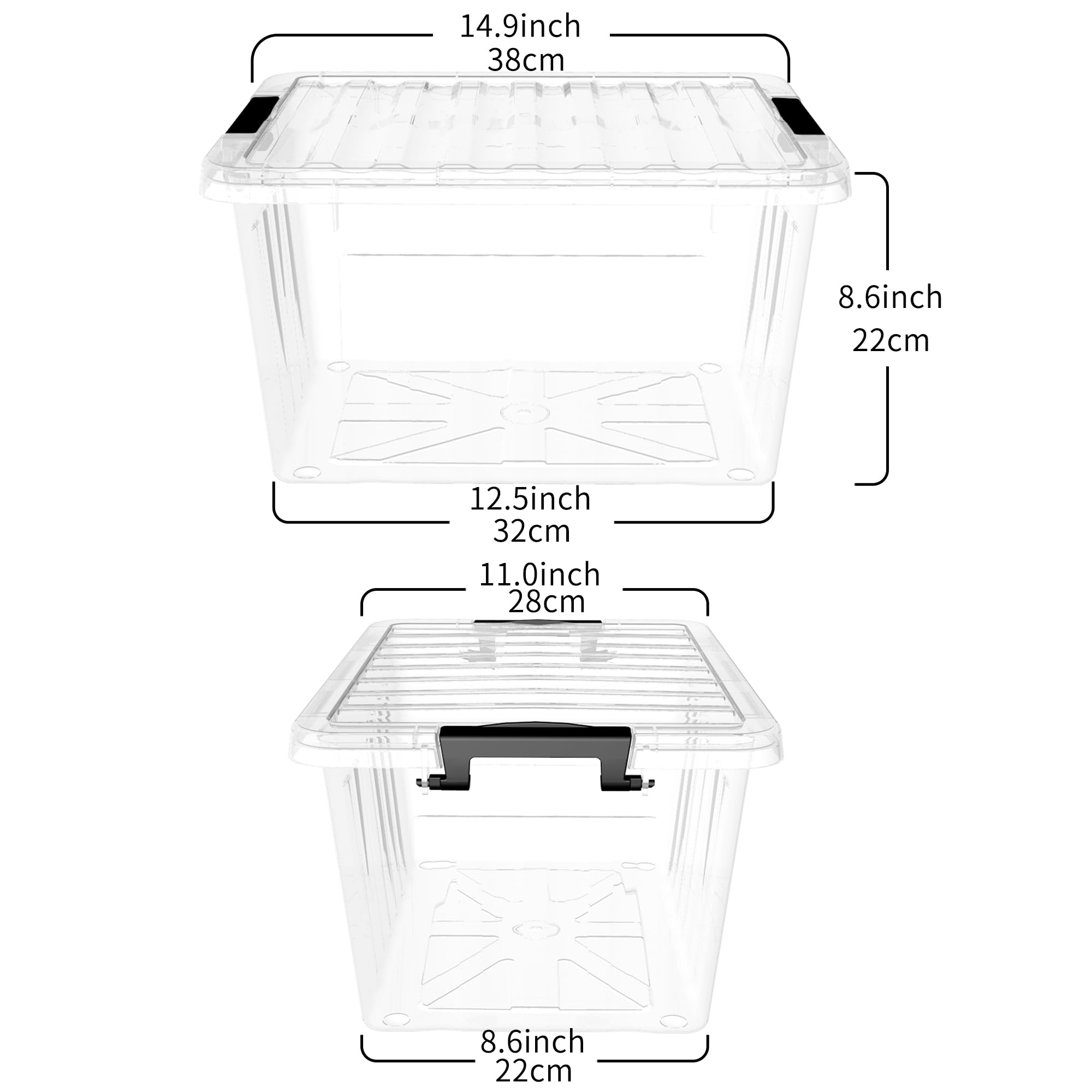 Cetomo 15L*3 Storage Boxes with Lids, Plastic Storage Box with Secure Side Latches, PP Nestable and Stackable Clear Organizer for Home, Office