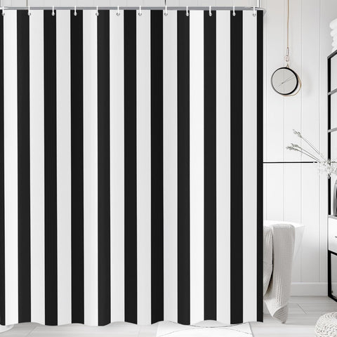 ASDCXZ Striped Shower Curtain 180x200 cm, Modern Minimalist Japanese Style Black White Vertical Stripes Waterproof Bath Curtain Polyester Textile