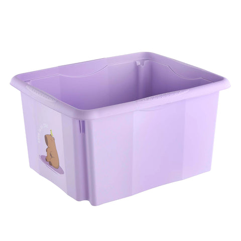 keeeper karolina storage box with lid, 24 l, nestable and stackable, Design: Capybara, For children, Violet (Soft Purple)