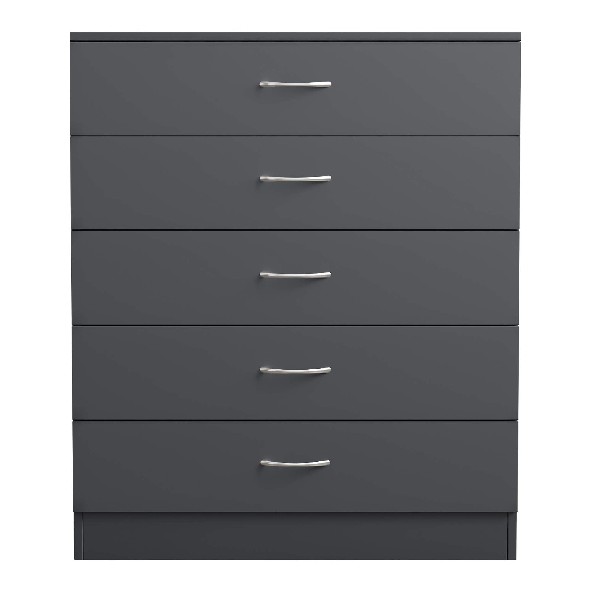 NRG Grey 5-Drawer Chest with Metal Handles, Storage Cabinet 75 x 36 x 90cm