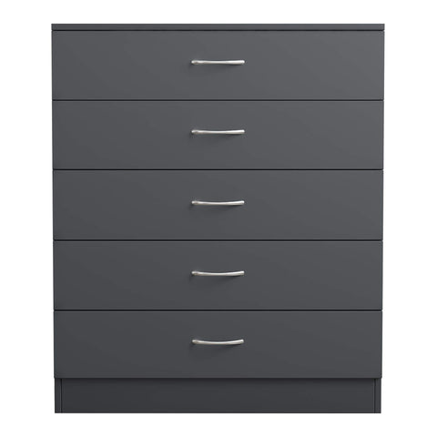NRG Grey 5-Drawer Chest with Metal Handles, Storage Cabinet 75 x 36 x 90cm