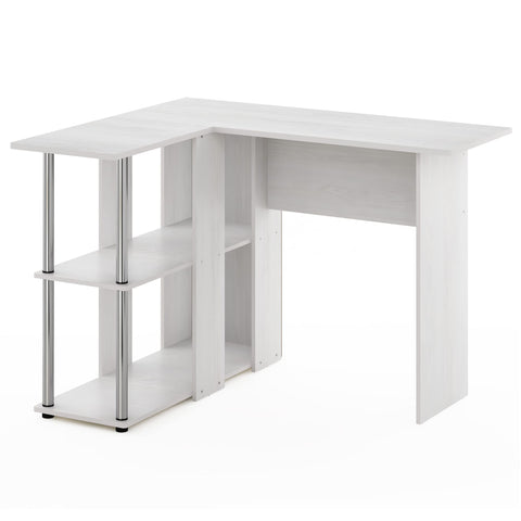 Furinno L-Shape Desk with Bookshelf, Engineered Wood, White Oak/Chrome, 104.5 (W) x 73.51 (H) x 87.5 (D) cm