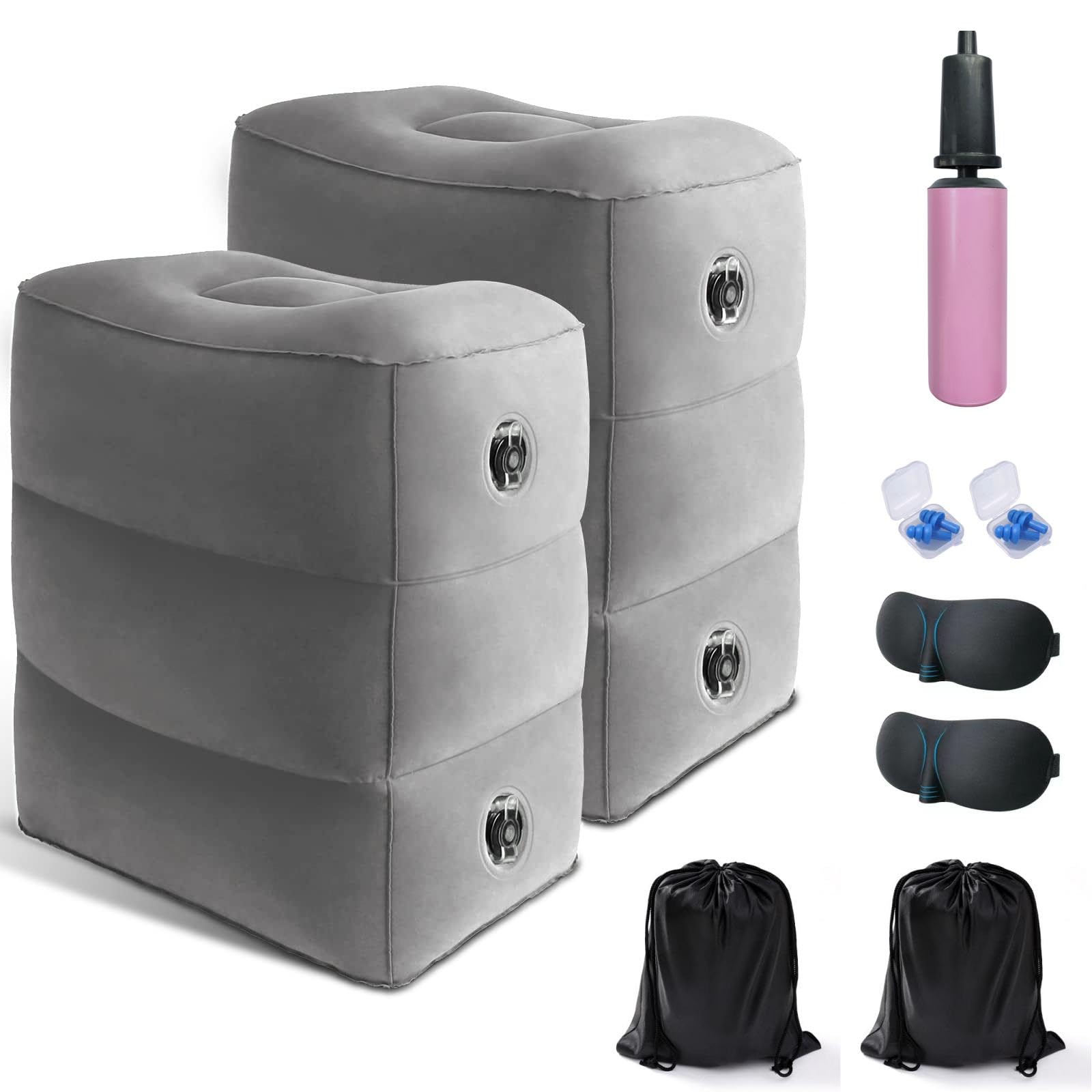 Inflatable Travel Foot Rest Pillow,Airplane Travel Pillow, Office Footrests, Adjustable 3 Layers Height Leg Rest Pillow