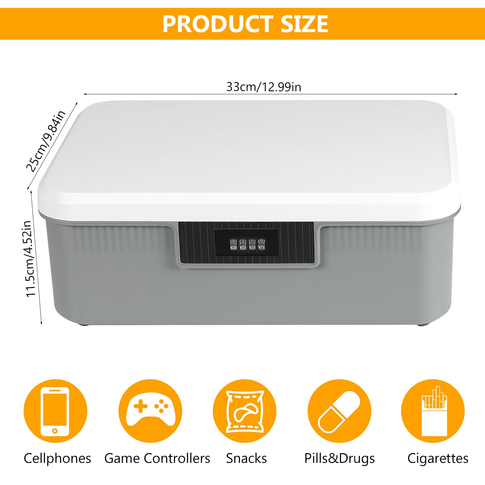 Lockable Medicine Box With 4-Digit Combination Lock, 26x22x12cm Gray