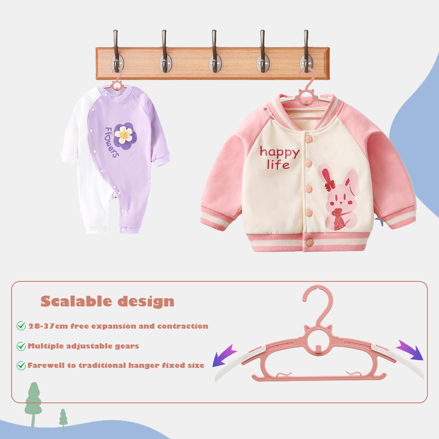 Gencuoir Baby Room Hangers, Ultra Thin Non-Slip and Extendable Clothes Hangers for Newborns