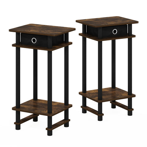 Furinno TURN-N-TUBE Side Table Set of 2, 3-Tier End Table with Storage Bin, Open Shelf Night Stand, Bedside Table, for Living Room, Bedroom