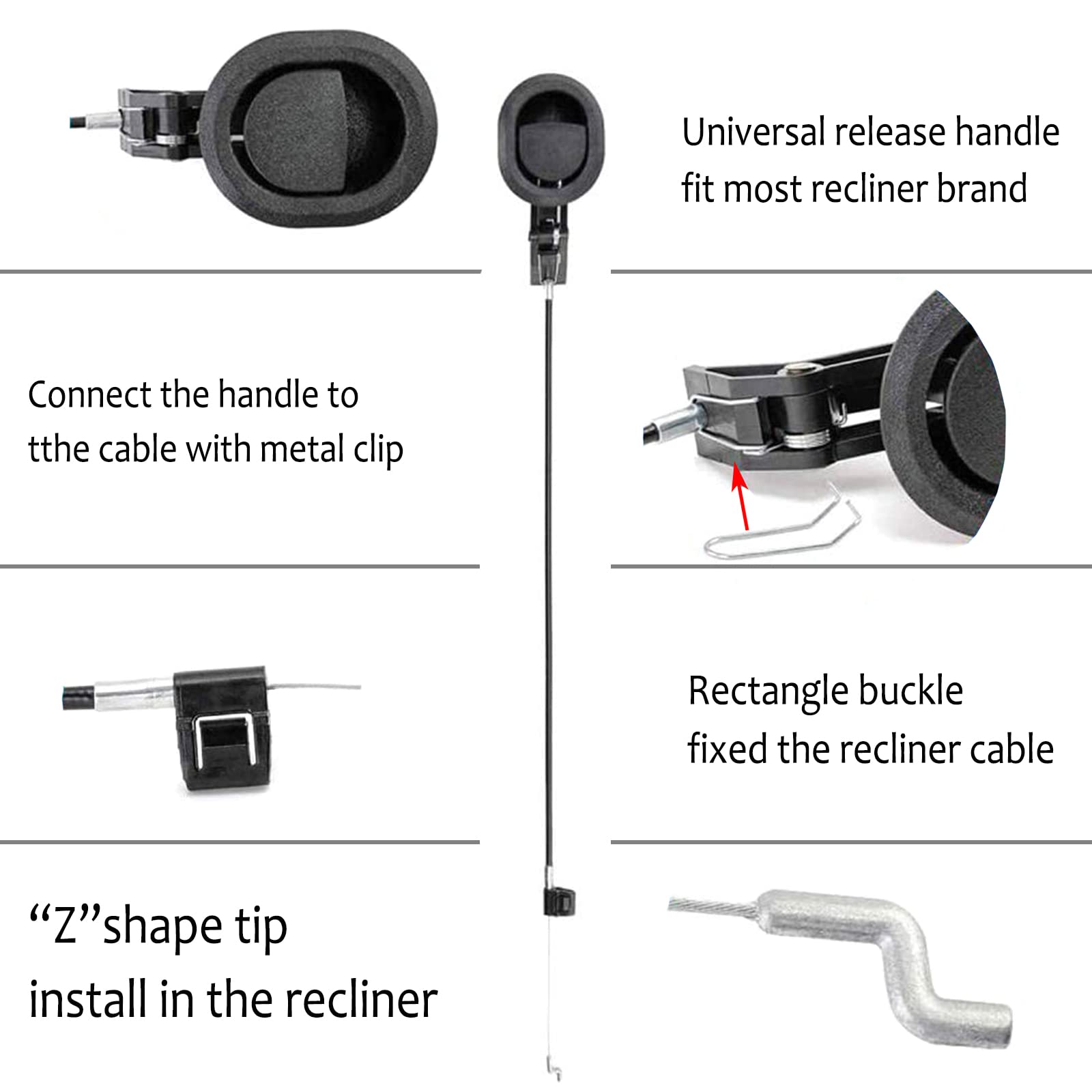 xocome Universal Sofa Chair Recliner Release Pull Handle Replacement Parts with Cable Metal Couch Style Pull Chair Release Handle fits Ashley and
