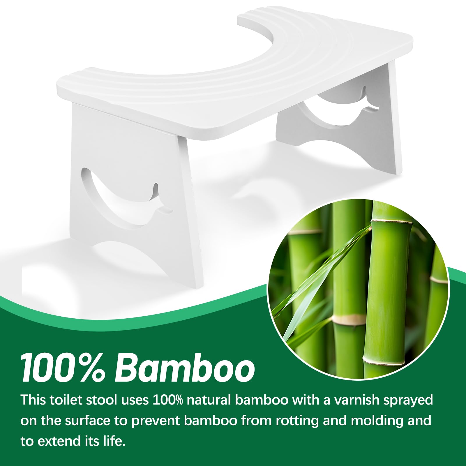 MAIJIAJU White Single Toilet Stool, Foldable Bamboo Squat Step
