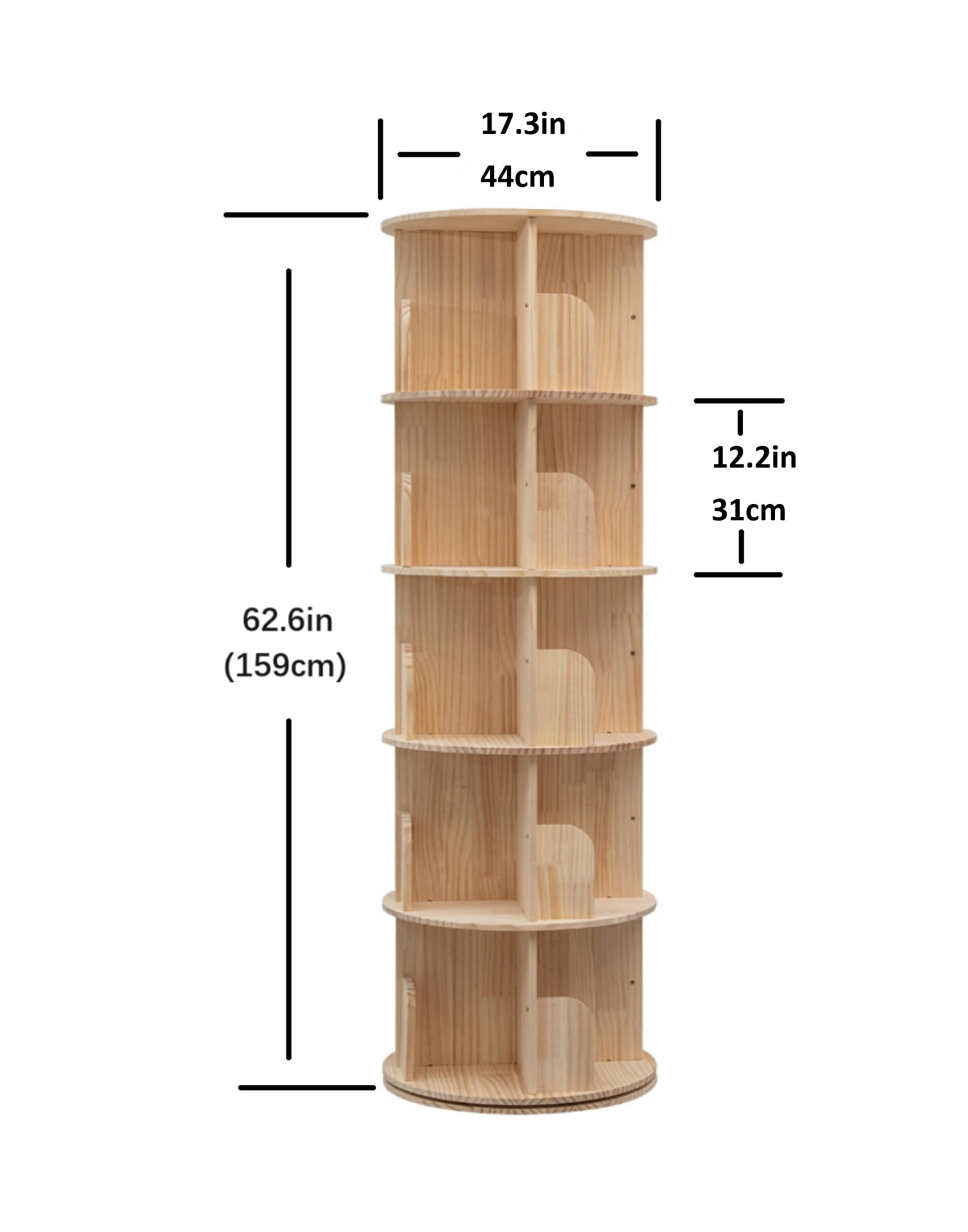 Heehee Rotating Bookshelf 360 Display Floor Standing Bookcase Storage Rack for Kids&Adults Multi-Functional Bookshelf Organizer (5-Tier)