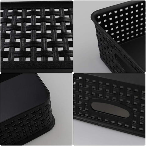 Bringer Plastic Office Paper Storage Basket Tray, Set of 6 A4 Size Storage Basket Tray, Black