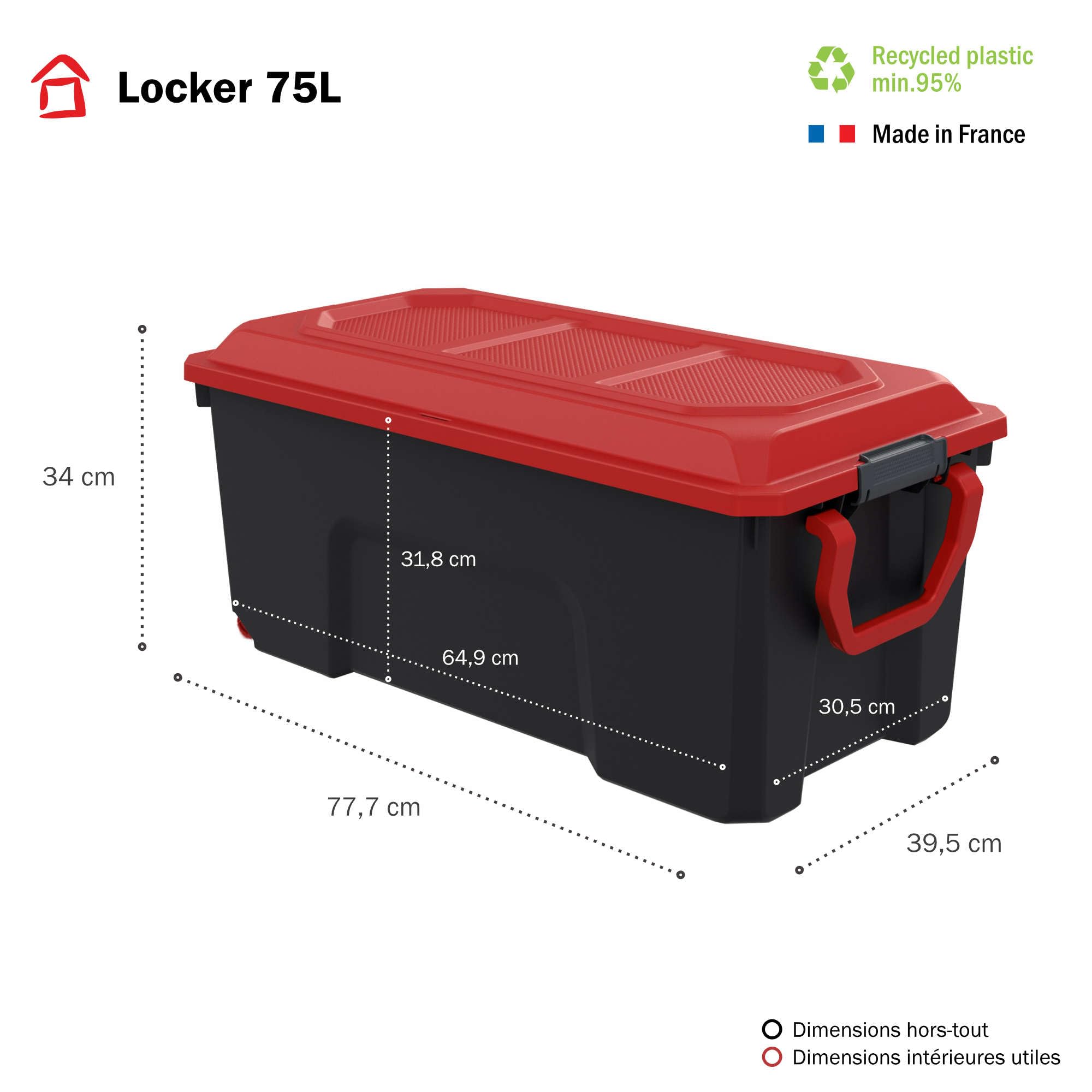 Sundis Locker Set of 3 Storage Boxes with Lids, 75 L, with Clips, Made of Recycled Plastic, Reinforced, Stackable, Ideal for Workshop, Transport