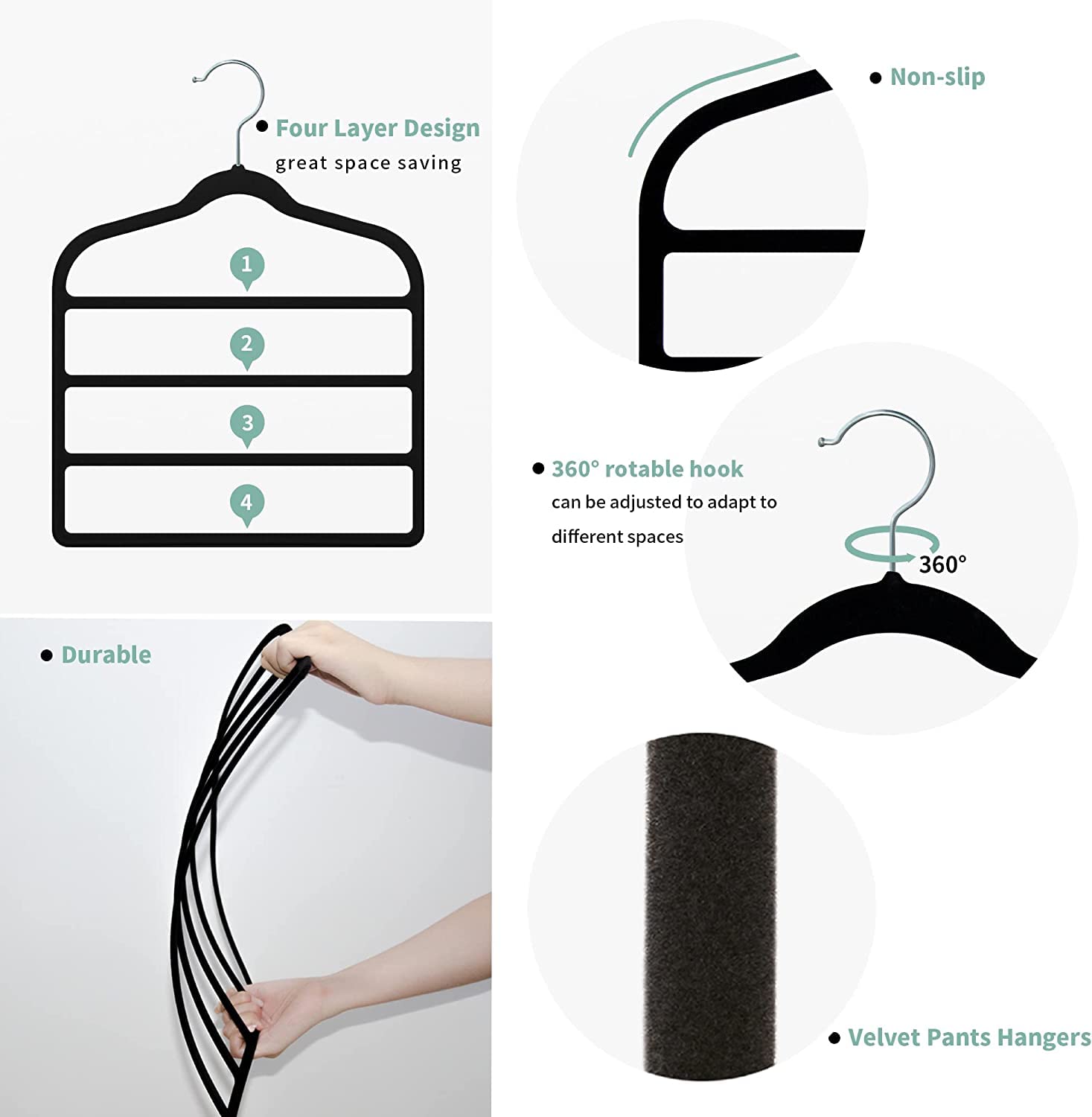 Baoswi 3 Pack Space Saving Non-Slip Jeans Slack Trousers Hangers Multiple Velvet Clothes Hanger Closet Organizer for Jeans,Scarf,Tie