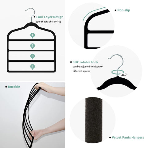 Baoswi 3 Pack Space Saving Non-Slip Jeans Slack Trousers Hangers Multiple Velvet Clothes Hanger Closet Organizer for Jeans,Scarf,Tie