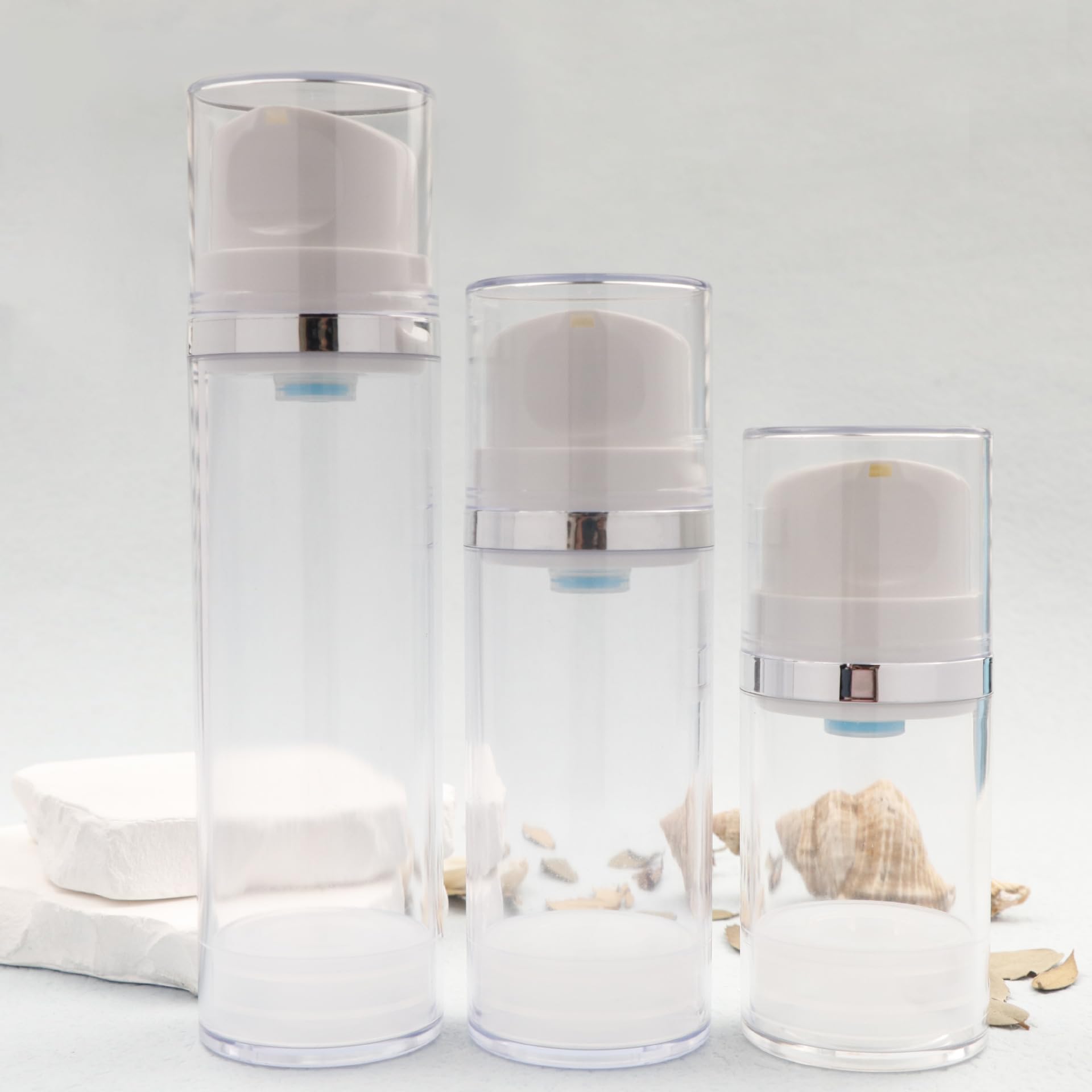 2Pcs 100ml/3.3oz Empty Refillable Clear Plastic Airless Lotion Pump Bottles with White Press Top Cosmetic Vacuum Pump Dispensers Vial Storage