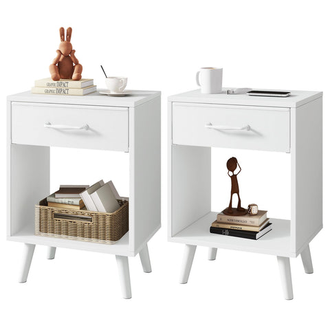 YMYNY Nightstand Set of 2, Bedside Table, Side Table with Fabric Drawer, Handle and Open Compartment, Solid Wood Legs