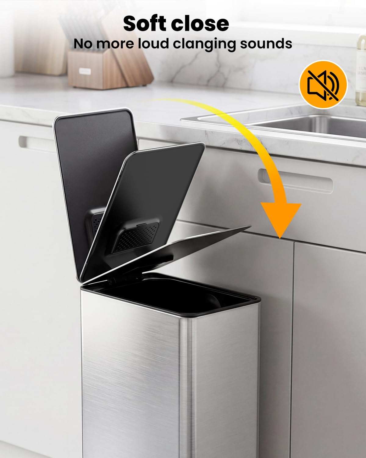 YEAUPE PRO Kitchen Bin, 20L Bathroom Bin, Tall Slim Stainless Steel Pedal Rubbish Bin, with Soft-Close Lids and Plastic Inner Buckets, Odour Seal