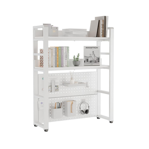 Boltmol 2-Tier Desk Shelf With Concealed Screws Design,White 75CM, Desktop Organizer With Pegboard, Countertop Storage Bookcase For Home