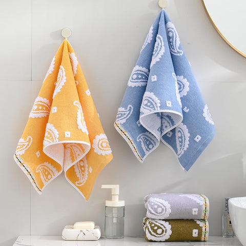 sense gnosis Brown Hand Towels Set of 2 Super Soft 100% Cotton Absorbent Paisley Pattren Jacquard White Terry Double-Sided Bath Hand Towels for