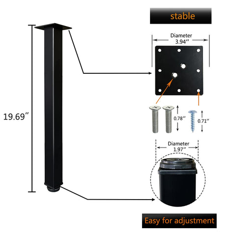 QLLY 50cm/19.7 inch Square Tall Metal Desk Legs, Office Table Furniture Leg Set, Set of 4 (50cm, Black)