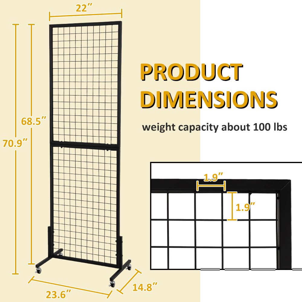 HIDODO Freestanding Grid Wall Panel Standing Wire Grid Display Rack with T-Base Wheels, Gridwall Panel Tower for Shows, Black (1 Pack)