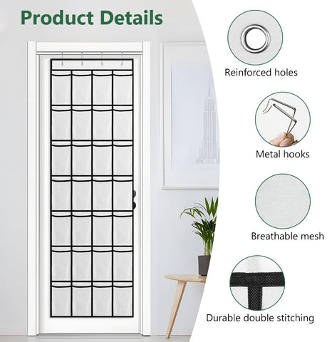 AUAUY Over the Door Shoe Storage Organiser, 28 Large Mesh Pockets