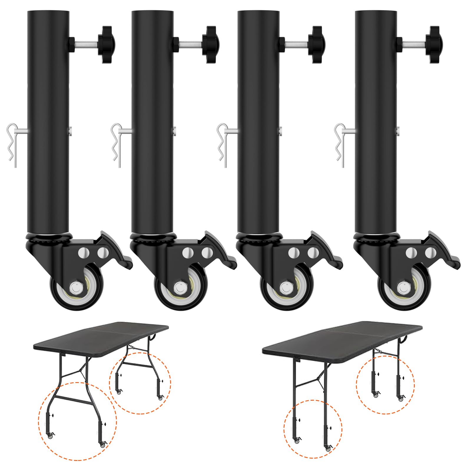 Lipshome Table Leg Extender with Casters Adjustable 6.3"-7.9" Height 4 Pack
