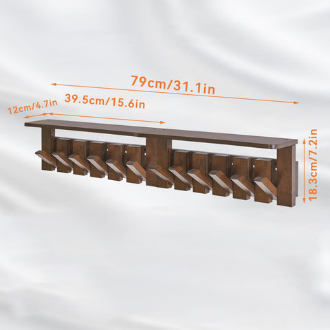 YMYNY Piano Key Coat Hooks Wall Mounted with Shelf, Walnut, HWS008H-2