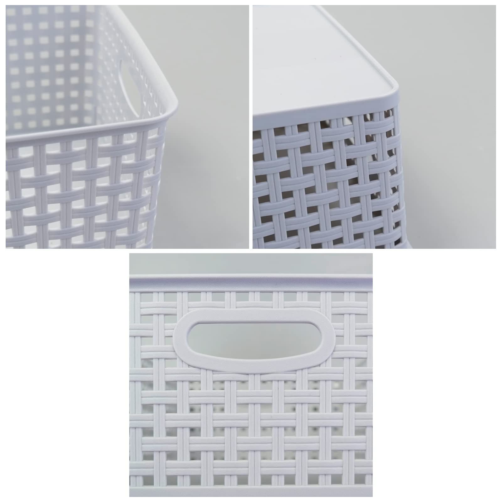 Cadineer Plastic Woven Storage Basket, Grey Organizer Basket Box Set of 6
