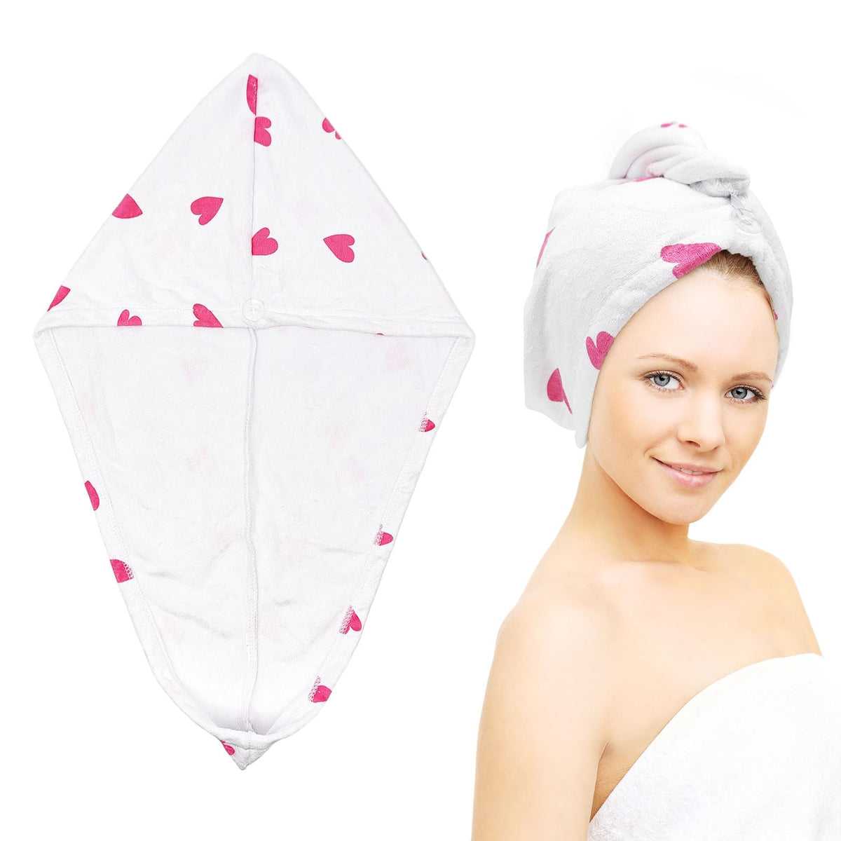 GYIOFAI Quick Dry Hair Turban Towel Absorbent Rapid Drying Hair Towel Wrap Heart Design Microfiber for Women Wet Long Thick Curly Super Absorbent