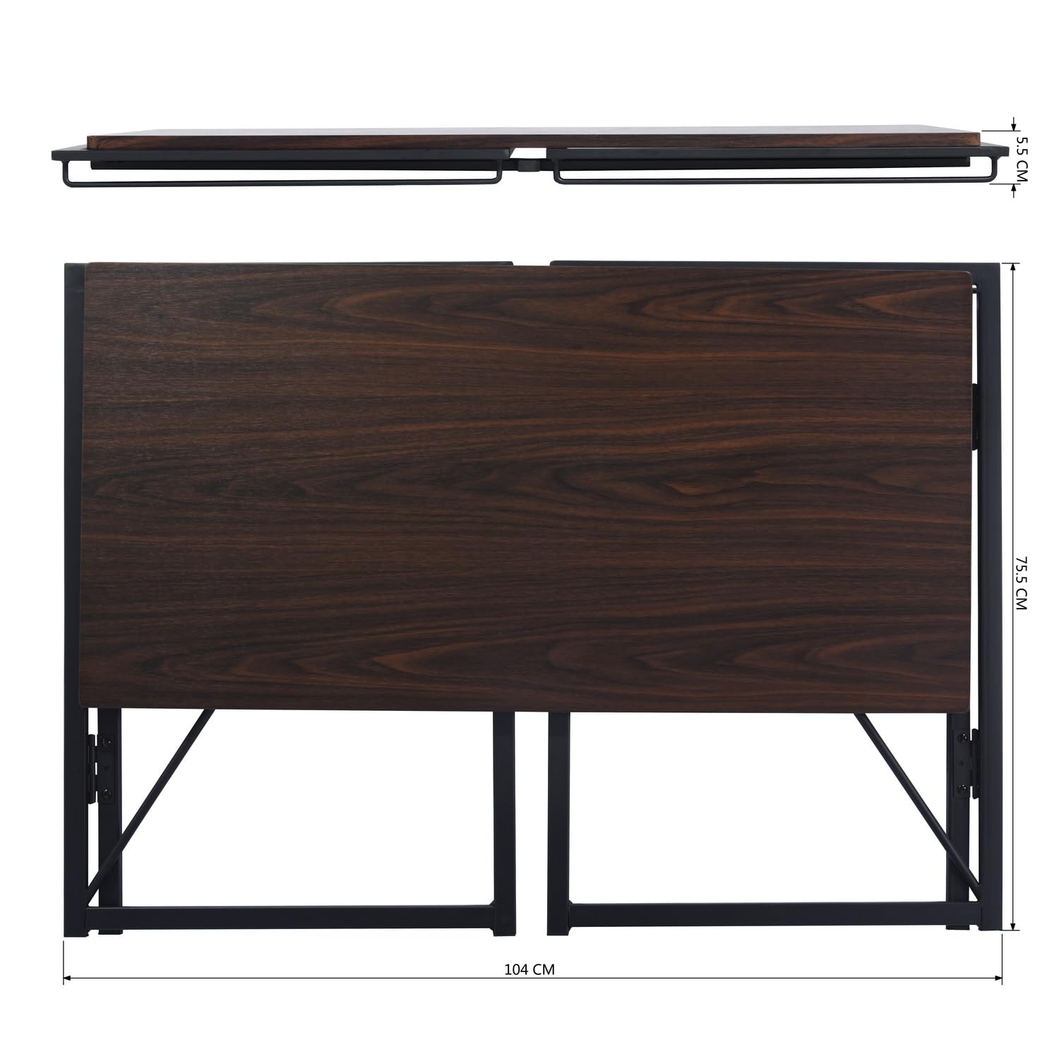 FurnitureR Computer Workstations, Small Space Foldable Desk, MDF & Metal Frame, Portable Laptop Desk for Home Office, Writing Table for Living Room