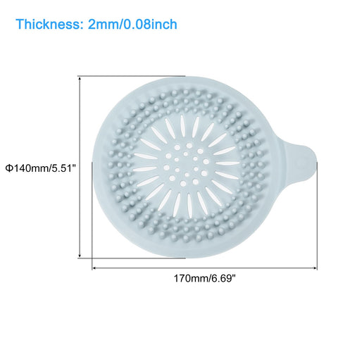 sourcing map Hair Drain Catcher, 5.51inch Round Tub Drain Covers Drain Protector with Handle Suction Cup for Kitchen Bathroom Balcony, Light Blue 2Pcs