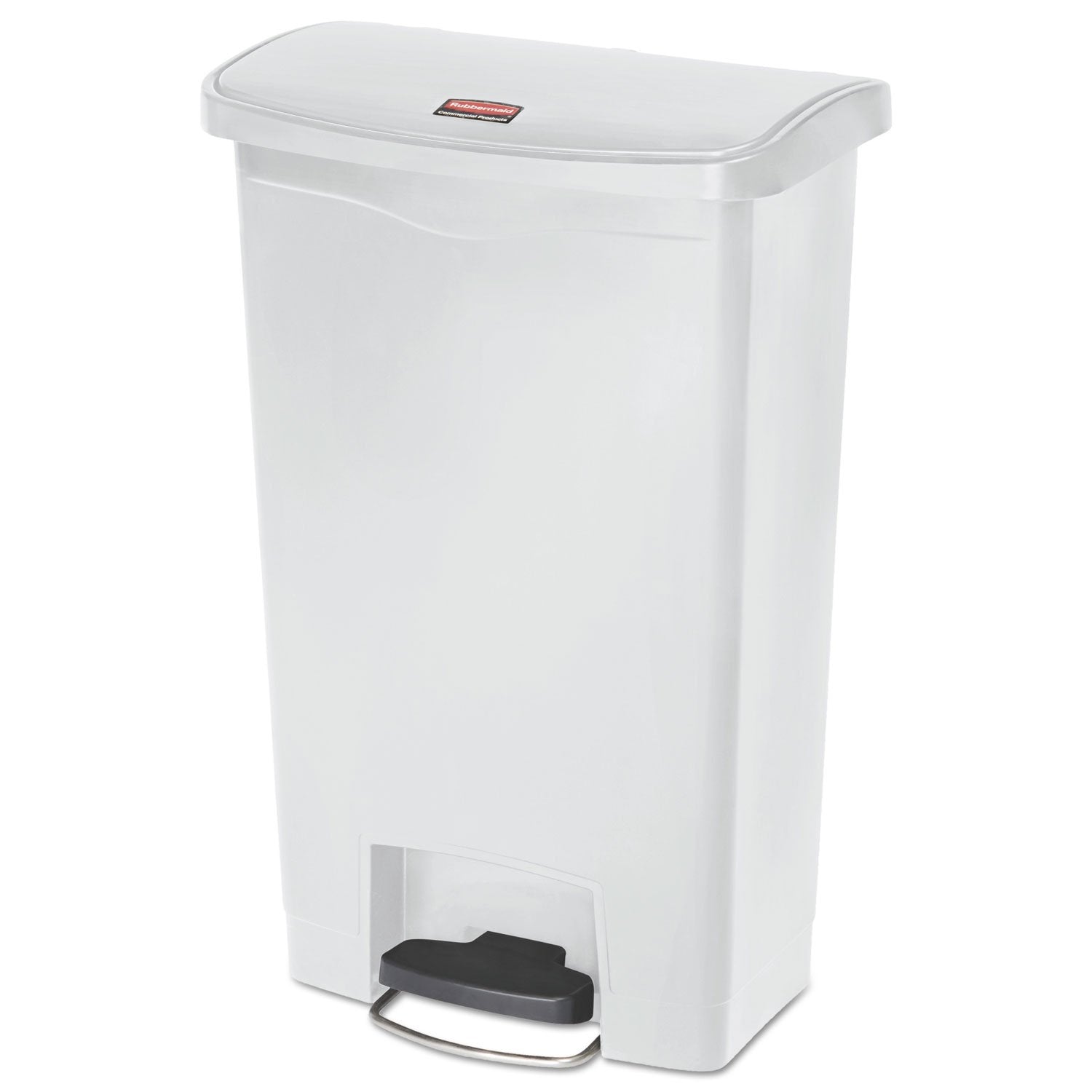 Rubbermaid Commercial Products Slim Jim Step-on Resin Front Step Waste Receptacle Bin 50 Litre White 1883557