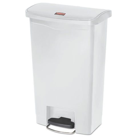 Rubbermaid Commercial Products Slim Jim Step-on Resin Front Step Waste Receptacle Bin 50 Litre White 1883557