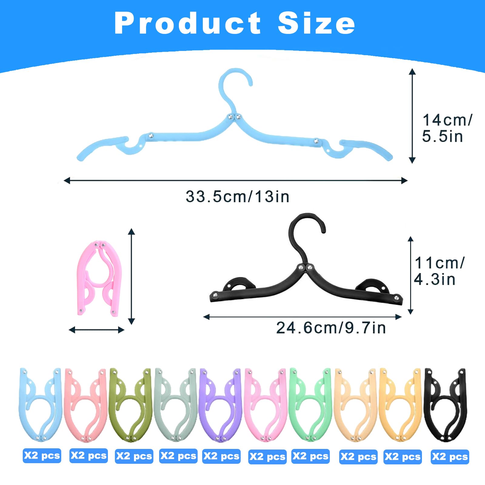 20 PCS Folding Clothes Hangers, 10 Color Portable Travel Coat Hangers, Plastic Travel Hangers Foldable