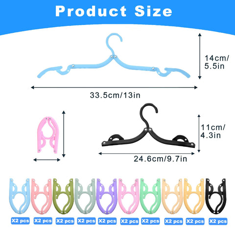 20 PCS Folding Clothes Hangers, 10 Color Portable Travel Coat Hangers, Plastic Travel Hangers Foldable