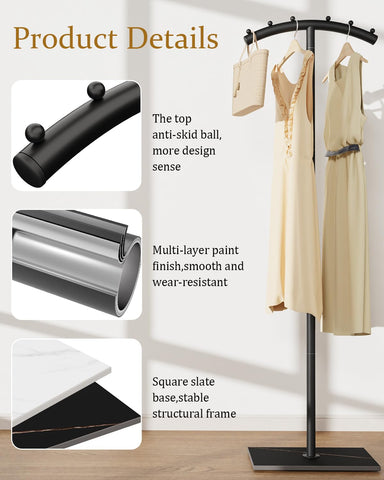 ENUMAIL T-Shaped Metal Clothing Racks,Freestanding Coat Tree,175cm,Black