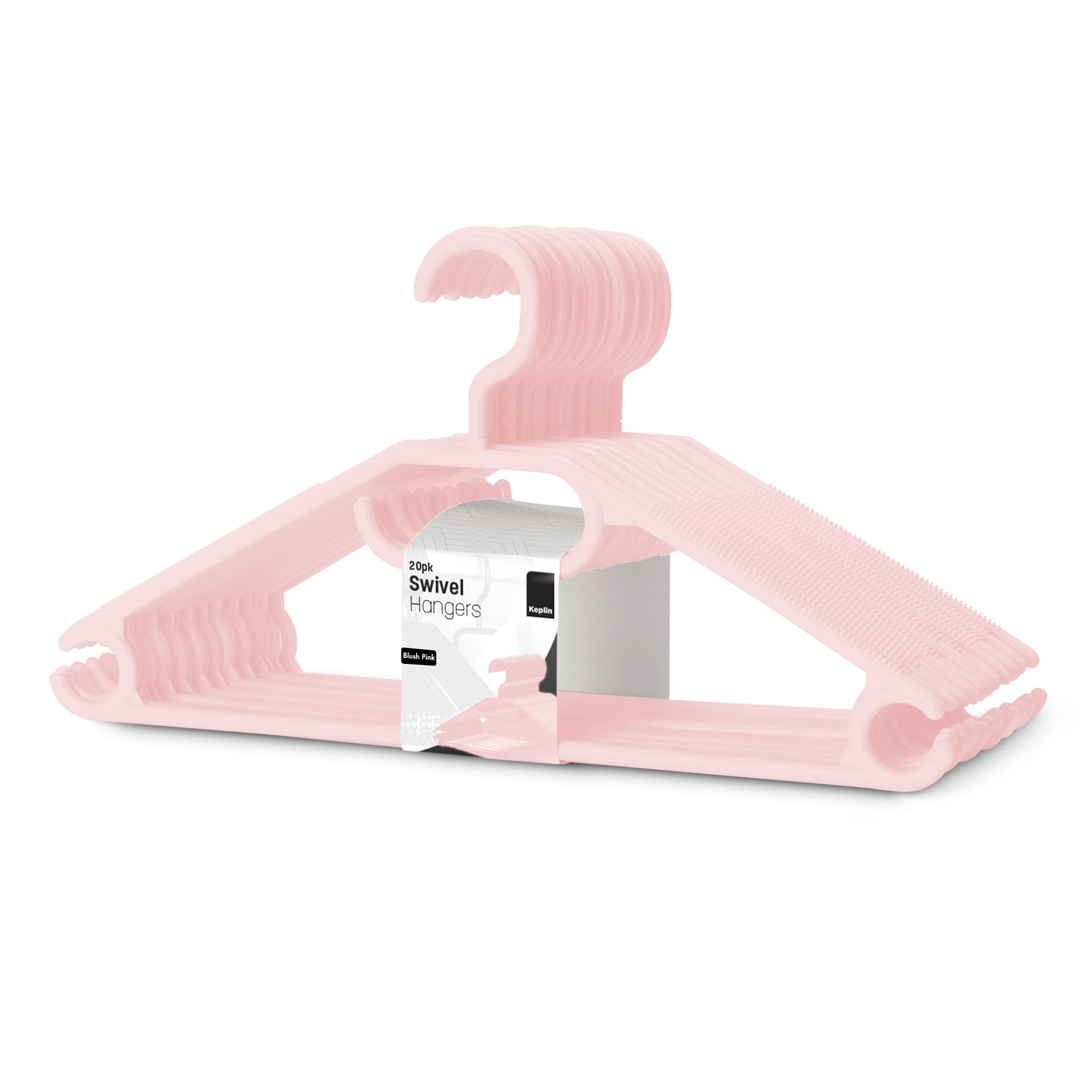 KEPLIN Space Saving White Plastic Coat Hangers - 20 Pack | Heavy Duty Swivel Hook for Clothes, Coats, Dress, Shirt, Jacket, Trouser