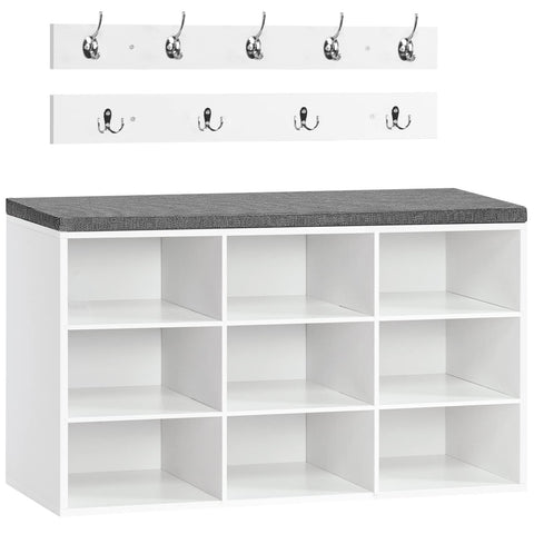 HOOBRO Shoe Storage Bench with Cushion and Coat Hooks, Shoe Rack Bench with Padded Seat, 80 cm Coat Rack for Hallway, 9 Compartments