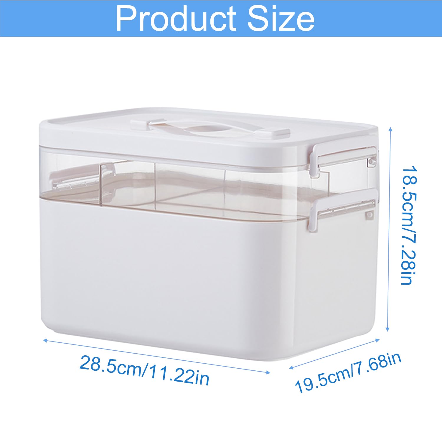Medicine Storage Box, Double Layers Multi Grid Organiser With Lid, Portable First Aid Cabinet for Home, School, Office (L)