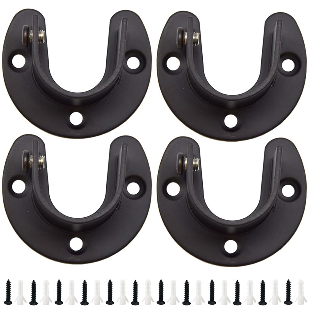 Ruidee 4PCS Flange Socket Stainless Steel U-shaped Rod Support Set for Closet, Wardrobe, Bathroom, Kitchen, etc (FL/Black/32MM)