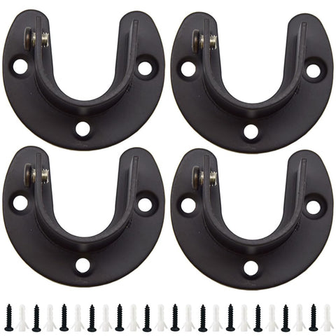 Ruidee 4PCS Flange Socket Stainless Steel U-shaped Rod Support Set for Closet, Wardrobe, Bathroom, Kitchen, etc (FL/Black/32MM)