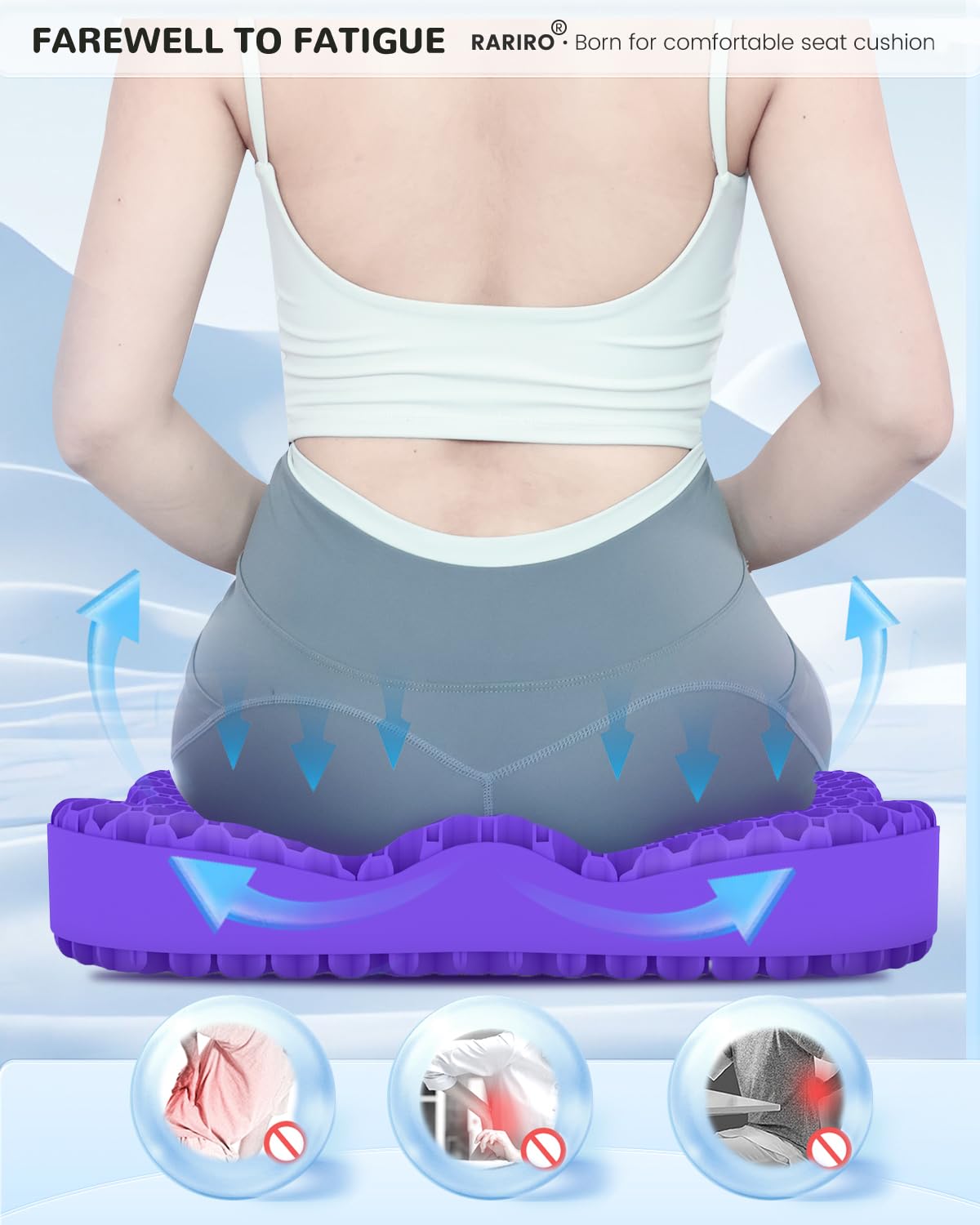 Double-Layer Honeycomb Gel Seat Cushion, Pressure Relief for Long Sitting
