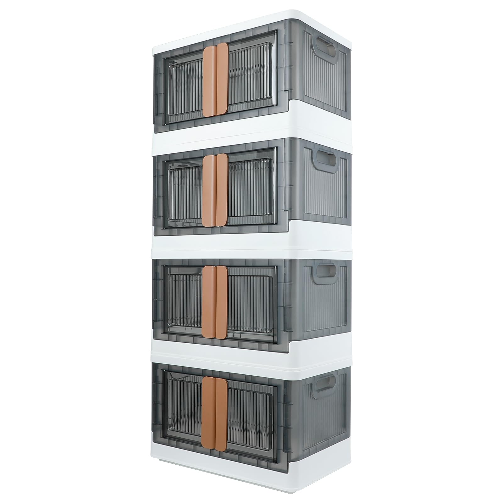 AssHMKIT Storage Cabinet with Lids, 8.4 Gallon (32L) Each One, 4 Pack, Stackable, Useful Box With Double Door, Bottom Wheels, Foldable, Dustproof