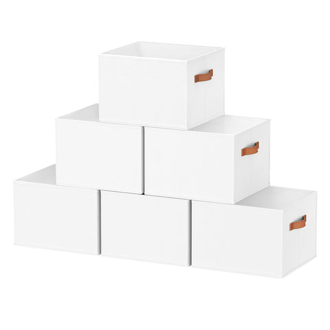 6 Pack Collapsible Fabric Storage Boxes for Wardrobe Shelves, 14"x10",White